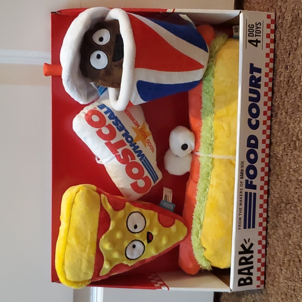 Bark dog toys "Costco" themed